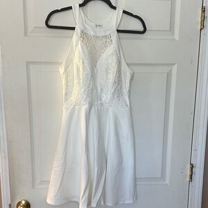 Speechless White Lace Fit-and-Flare Halter Dress